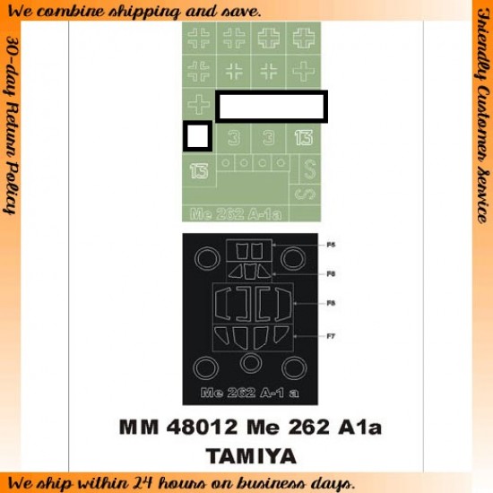 1/48 Messerschmitt Me-262A-1a Paint Mask for Tamiya kit (Canopy Masks + Insignia Masks)