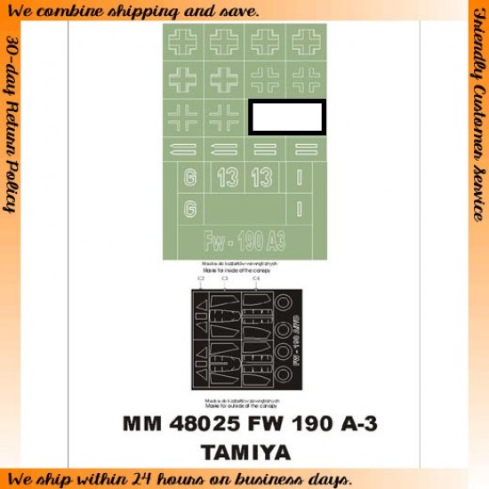 1/48 Focke-Wulf Fw-190 A-3 Paint Mask for Tamiya kit (Canopy Masks + Insignia Masks)