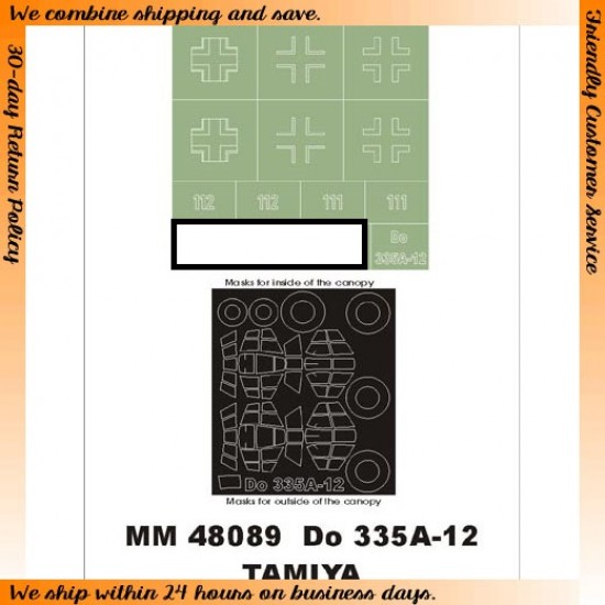 1/48 Dornier Do 335A-12 Paint Mask for Tamiya kit (Canopy Masks + Insignia Masks)