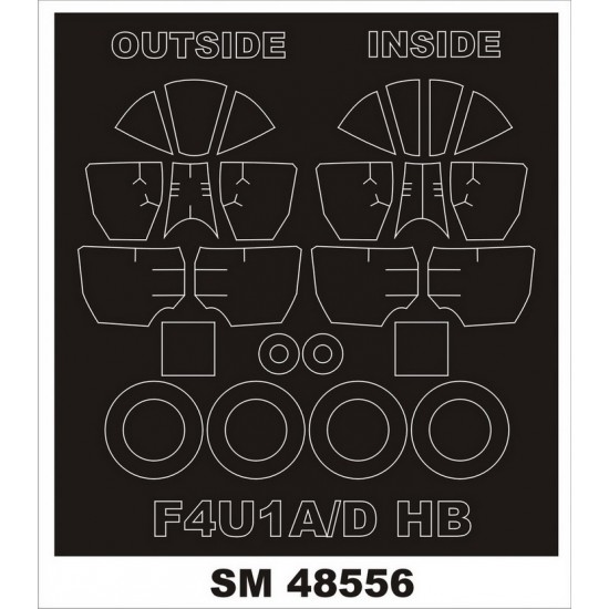 1/48 F4U-1A/D Corsair Canopy (outside, inside) & Wheels Paint Mask for Hobby Boss kits