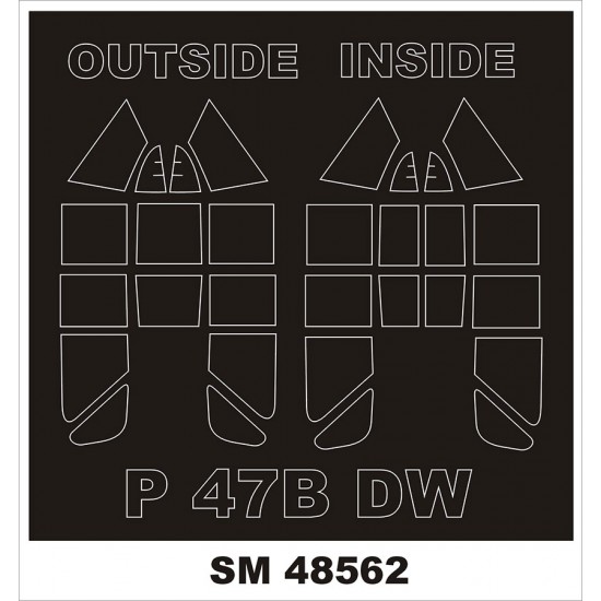 1/48 P-47B Canopy and Wheel Masks for Dora Wings kits (Outside, Inside)