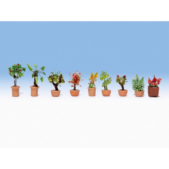 N Scale Ornamental Plants in Tubs (9pcs)