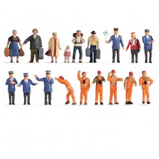 HO Scale Figures xL Set - At the Station (18 assembled painted figures)