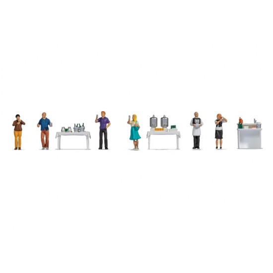 HO Scale Themed Figures Set - Buffet (assembled painted figures with accessories)