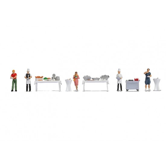 HO Scale Themed Figures Set - Buffet (assembled painted figures with accessories)