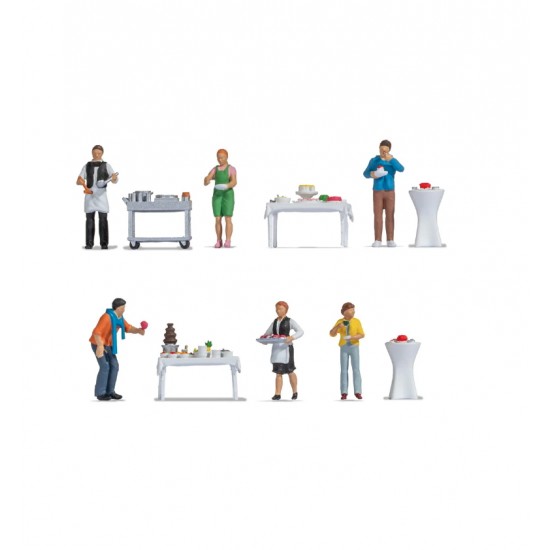 HO Scale Themed Figures Set - Buffet (assembled painted figures with accessories)