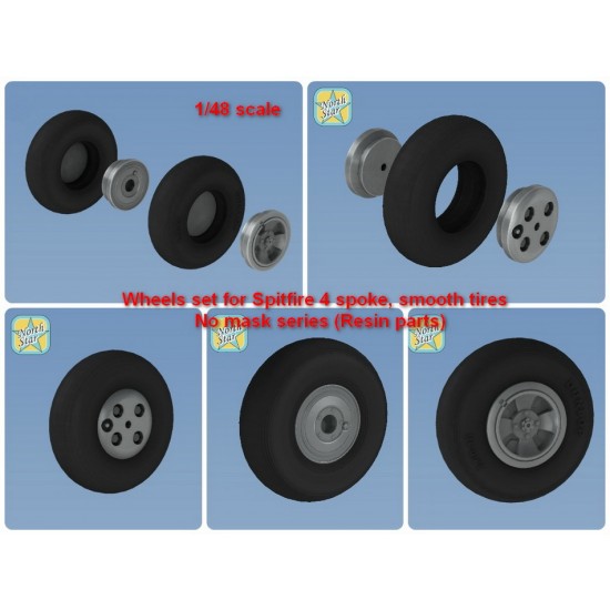 1/48 Supermarine Spitfire Resin Wheels Set (No Mask Series,4 Spoke+Smooth Tyres)