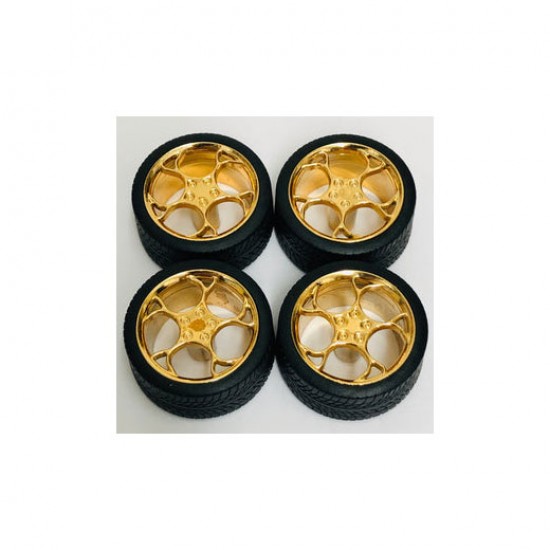 1/24 Swirl Star Rims w/Tyres Gold (4pcs)