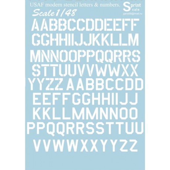 1/48 USAF Modern Stencil Letters and Numbers - White (1.5 leaf Decals)