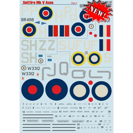 1/48 Supermarine Spitfire Mk.V Aces Decals Part 1