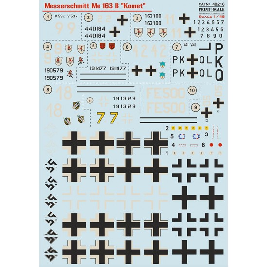 Decals for 1/48 Messerschmitt ME-163 B Komet 