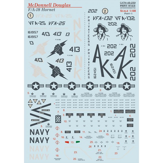 Decal for 1/48 Mc Donnel Douglas Hornet F/A-18 Part-1