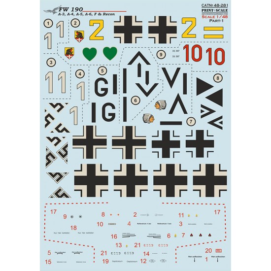 Decal for 1/48 Focke-Wulf Fw 190 A-3, A-4, A-5, A-6, F & Recon Part-1