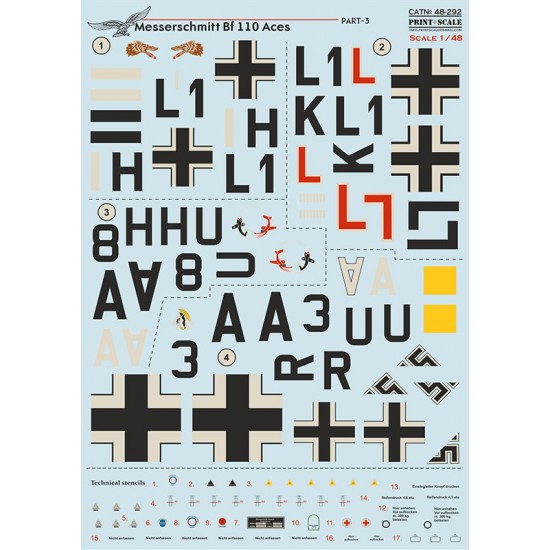 Decal for 1/48 Messerschmitt Bf-110 Aces Part-3