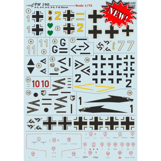 1/72 Wet Decals - Focke-Wulf Fw 190A-3 / A-4 / A-5 / A-6 / F and Recon