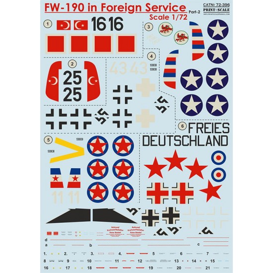 Decals for 1/72 Focke-Wulf FW-190 in Foreign Service