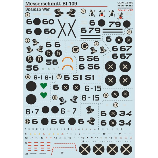 Decals for 1/72 Messerschmitt Bf 109. Spanish War