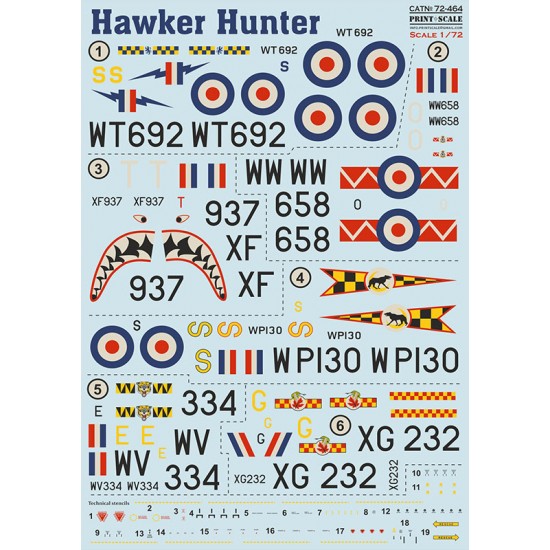 Decal for 1/72 British Air Force Hawker Hunter F.1-F.6 1950s-1960s