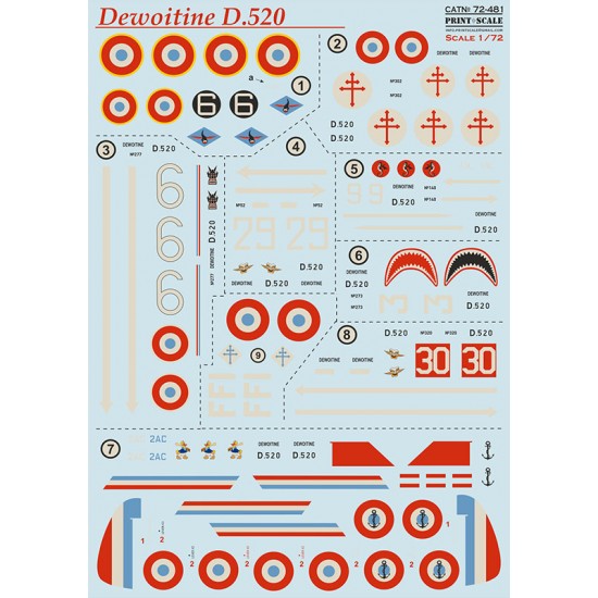 Decals for 1/72 Dewoitine D.520 Part 2