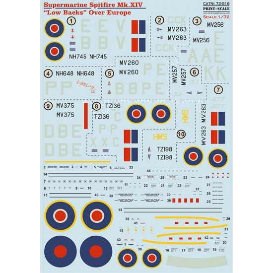 Decal for 1/72 Supermarine Spitfire Mk lV (Low Backs)