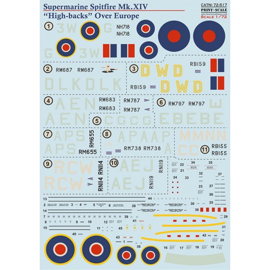 1/72 Supermarine Spitfire XIV Decal - "High Backs" Over Europe