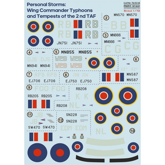 Decal for 1/72 Wing Commander Typhoons and Tempests of the 2nd TAF