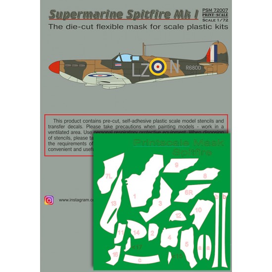 1/72 Supermarin Spitfire Mk.1 Masking & Decals