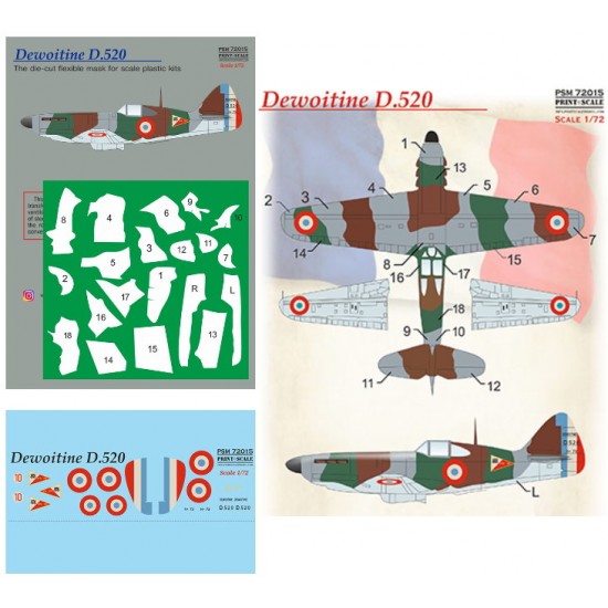 1/72 Dewoitine D.520 Paint Mask and Decal - No.73/10 flown by Adj