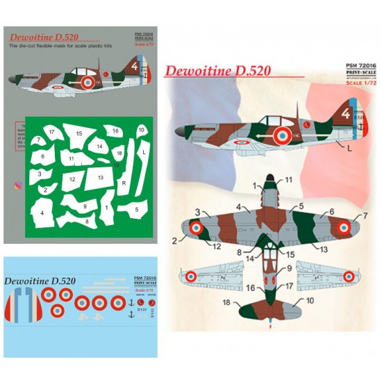 1/72 Dewoitine D.520 Paint Mask and Decal - 2nd Squadron GC III/6 Algiers Spring 1942