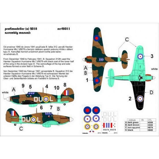 Decal for 1/48 Hawker Hurricaine 312.squadron