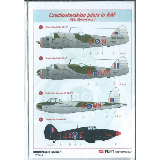 [AVI Print] 1/48 Night Fighters P.1 RAF Czechoslovakian Pilot Decals for Hasegawa/Tamiya