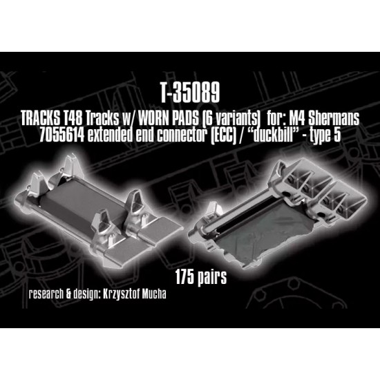 1/35 T48 Tracks (worn pads) for M4 Sherman with 7055614 ECC, Duckbill Type 5