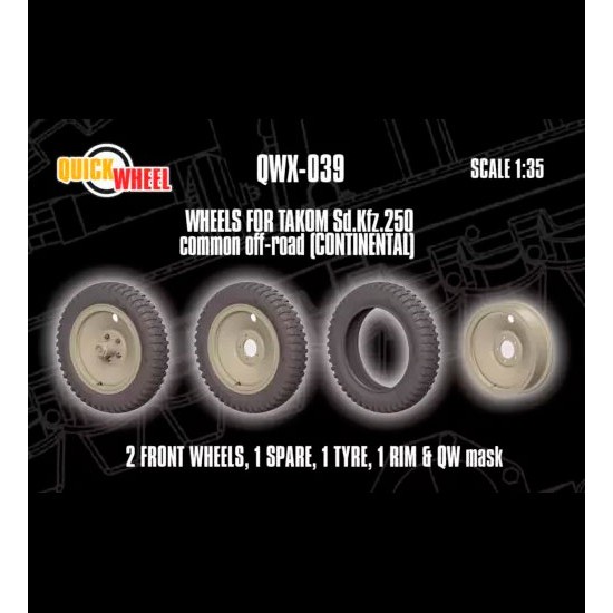 1/35 Sd.Kfz. 250 Common Off-road Wheels with Masks for Takom kits