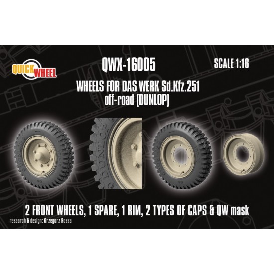 1/16 Corrected Sd.Kfz. 251 Front Wheels for Das Werk kits - Off-road tread (dunlop)