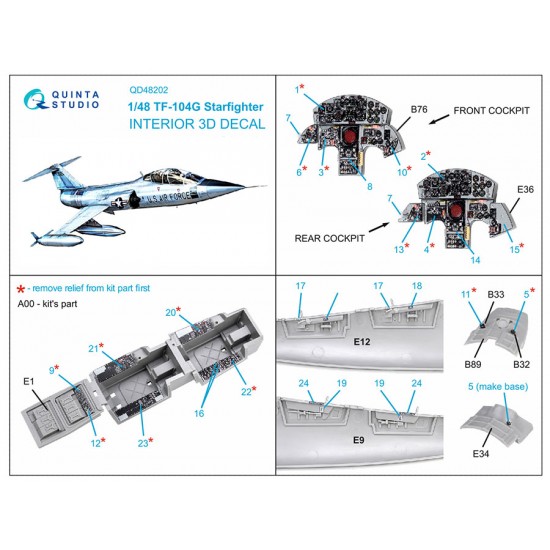 1/48 TF-104G Starfighter Interior Detail Parts for Kinetic kits