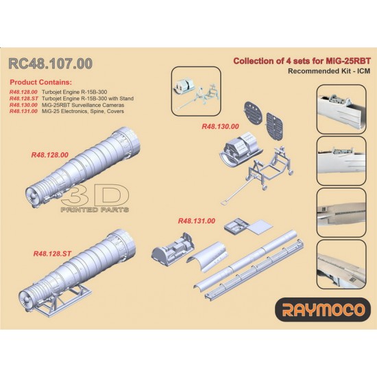 1/48 MiG-25RBT Engine R-15B-300, Surveillance Cameras, Electronics, Spine, Covers for ICM