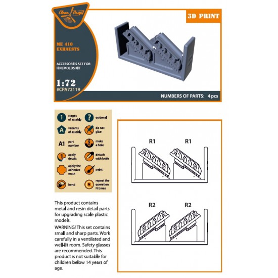 1/72 Messerschmitt Me 410 B-1/U2/U4/R4 Exhausts for Finemolds kits