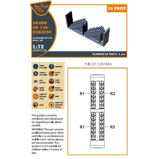 1/72 Arado Ar-240 Exhausts for Revell kits