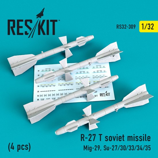 1/32 Soviet R-27 T Missile (4pcs) for Trumpeter/Revell Mig-29, Su-27/30/33/34/35