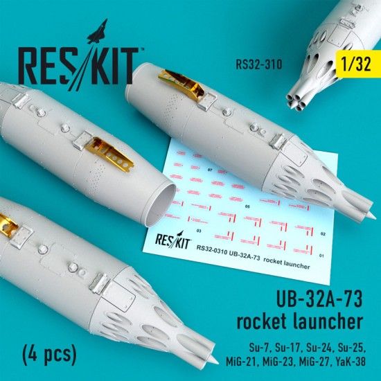 1/32 UB-32A-73 Rocket Launcher (4pcs) for Trumpeter Su-7/17/24/25, MiG-21,/23/27, YaK-38