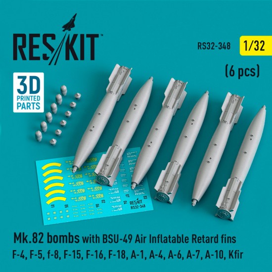 1/32 Mk.82 Bombs w/BSU-49 Air Inflatable Retard Fins (4pcs) for Revell/Tamiya