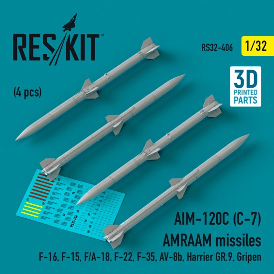 1/32 AIM-120C C-7 Amraam Missiles for F-16/15/22/35/ F/A-18/ AV-8B/ Harrier Gr.9/ Gripen