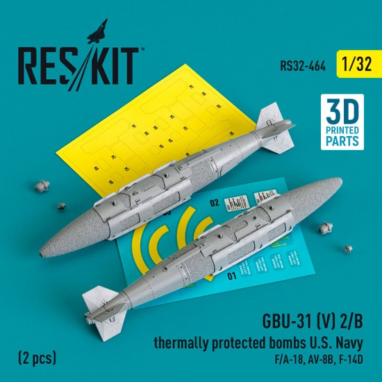 1/32 USN F/A-18, AV-8B, F-14D GBU-31 (V) 2/B Thermally Protected Bombs (2pcs, 3D Printed)