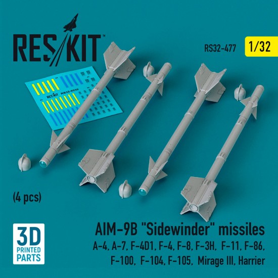 1/32 AIM-9B Sidewinder Missiles (4pcs) for A-4/7/ F-4D1/ F-4/8/3H/11/86/100/104/105