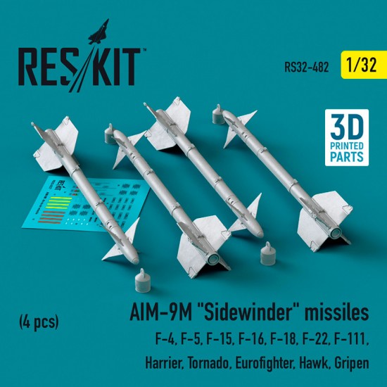 1/32 AIM-9M Sidewinder Missiles (4pcs) for F-4/5/15/16/18/22/111/ Harrier/ Tornado