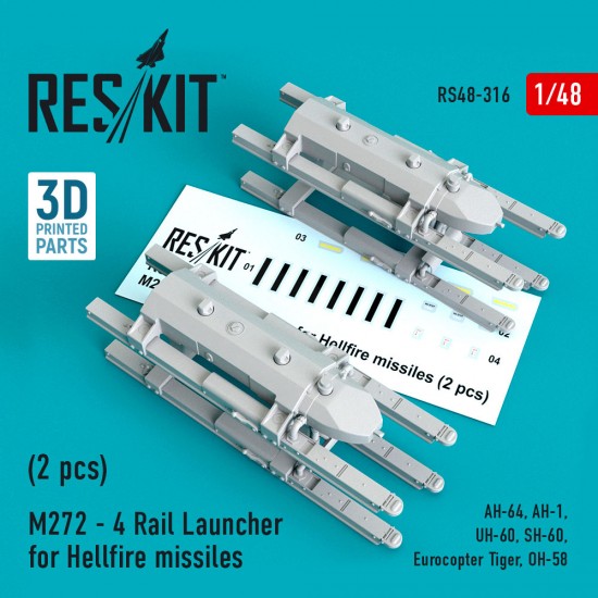 1/48 Hellfire Missiles M272-4 Rail Launcher (2pcs) for Airfix/Hasegawa/Italeri