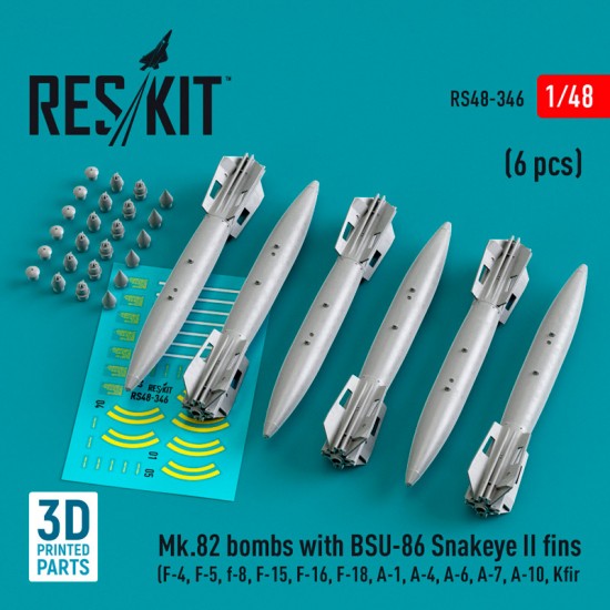 1/48 Mk.82 Bombs w/BSU-86 Snakeye II Fins (4pcs) for Eduard/Hasegawa/Fujimi