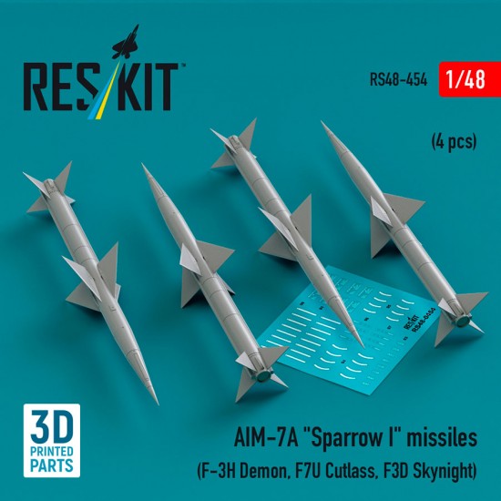 1/48 AIM-7A Sparrow I Missiles (4pcs) for F-3H Demon, F7U Cutlass, F3D Skynight