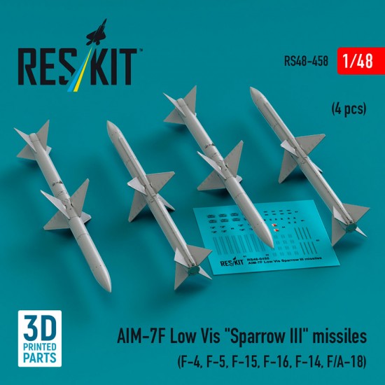 1/48 AIM-7F Low Vis Sparrow III Missiles (4pcs) for F-4/5/15/16/14, F/A-18