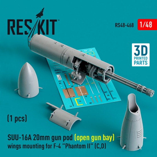 1/48 F-4 Phantom II C/D SUU-16A 20mm Gun Pod (open gun bay) Wings Mounting